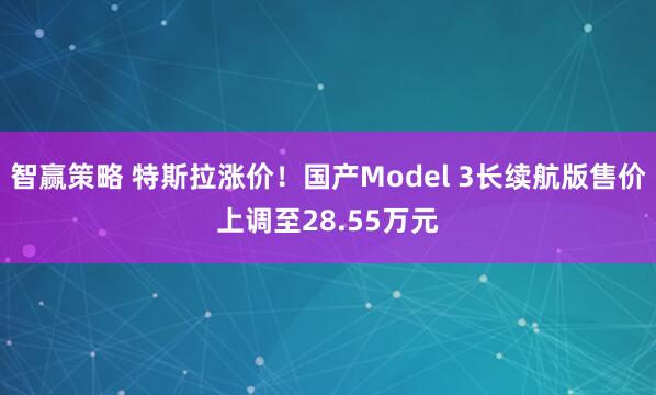 智赢策略 特斯拉涨价！国产Model 3长续航版售价上调至28.55万元