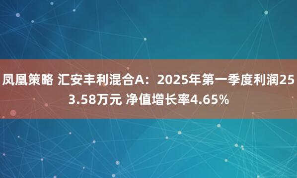 凤凰策略 汇安丰利混合A：2025年第一季度利润253.58万元 净值增长率4.65%