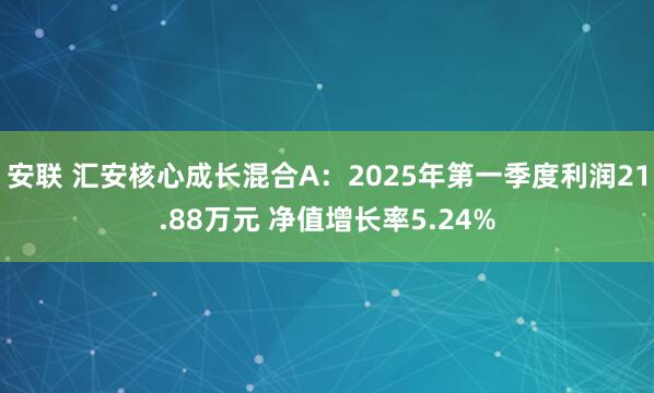 安联 汇安核心成长混合A：2025年第一季度利润21.88万元 净值增长率5.24%